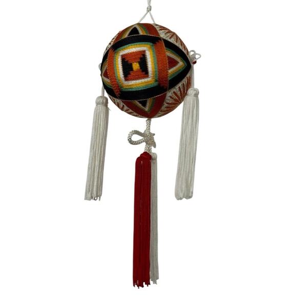 VTG Japanese Temari Ball Ornament Japanese Handcrafted Folk Art Handmade Thread - Picture 3 of 9